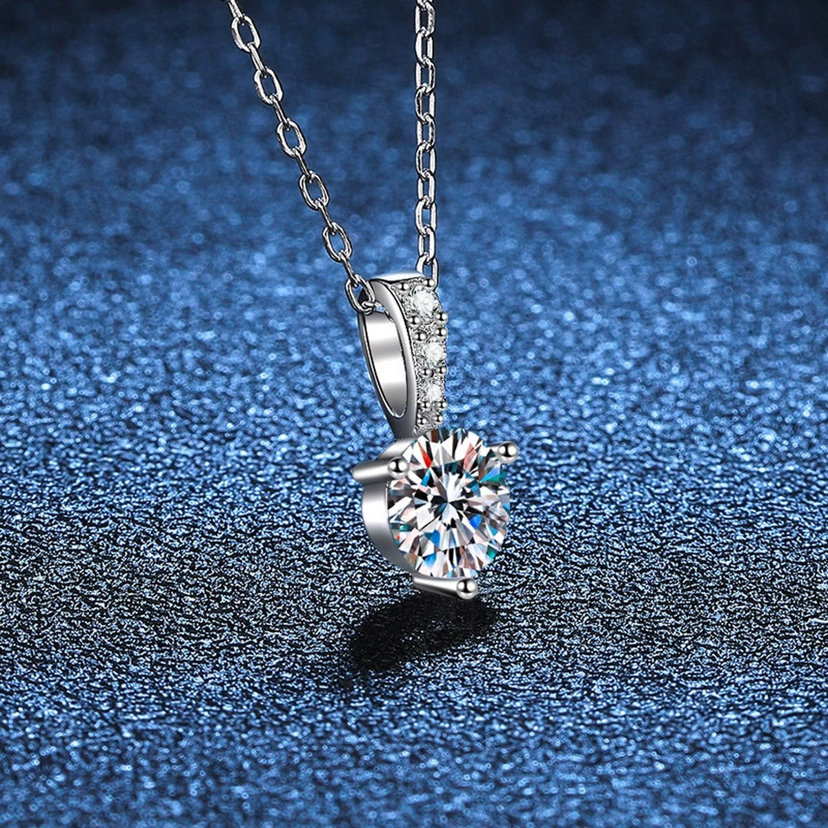round moissanite pendant necklace with pavé bail detail view