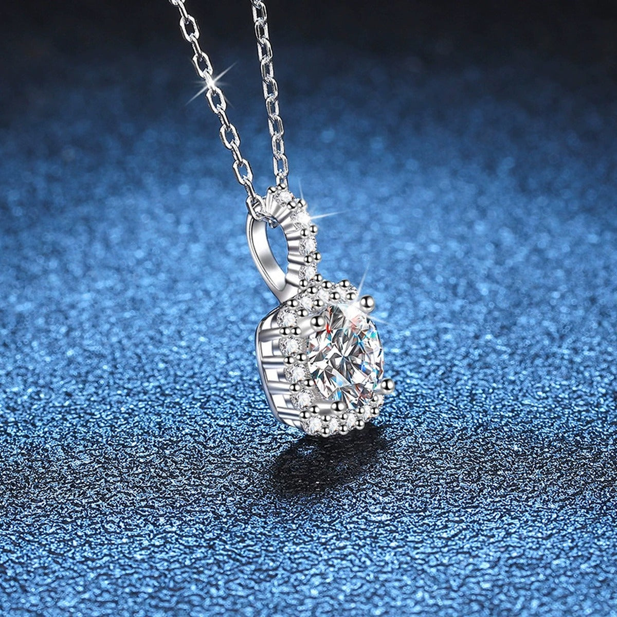 cushion halo moissanite pendant necklace detail view