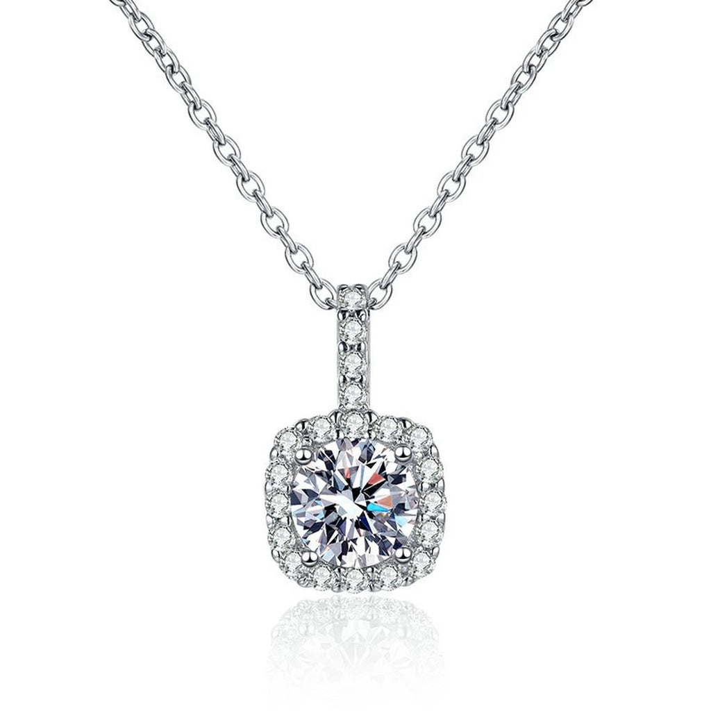 cushion halo moissanite pendant necklace on white background product view
