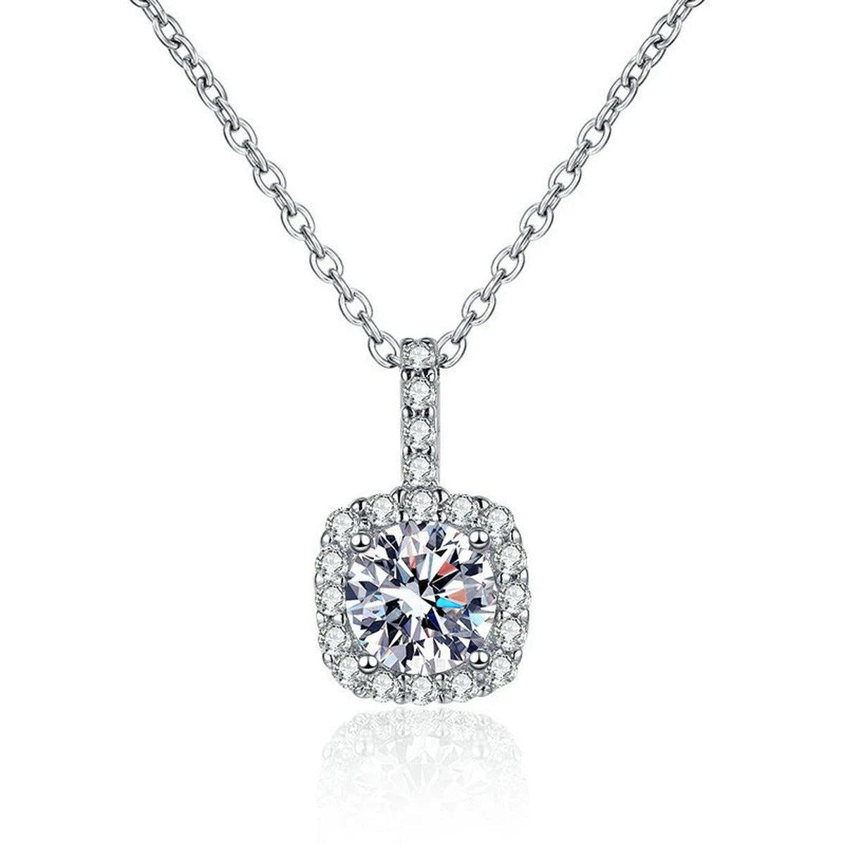 cushion halo moissanite pendant necklace on white background product view
