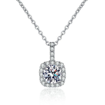 cushion halo moissanite pendant necklace on white background product view