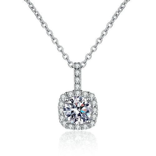 cushion halo moissanite pendant necklace on white background product view