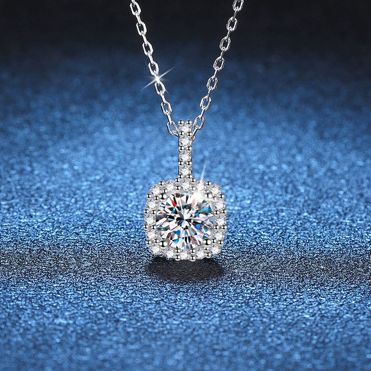 cushion halo moissanite pendant necklace detail view