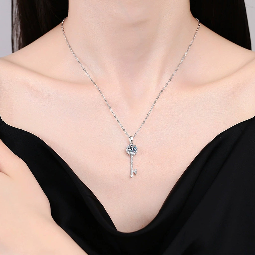 key round moissanite pendant necklace model or lifestyle view