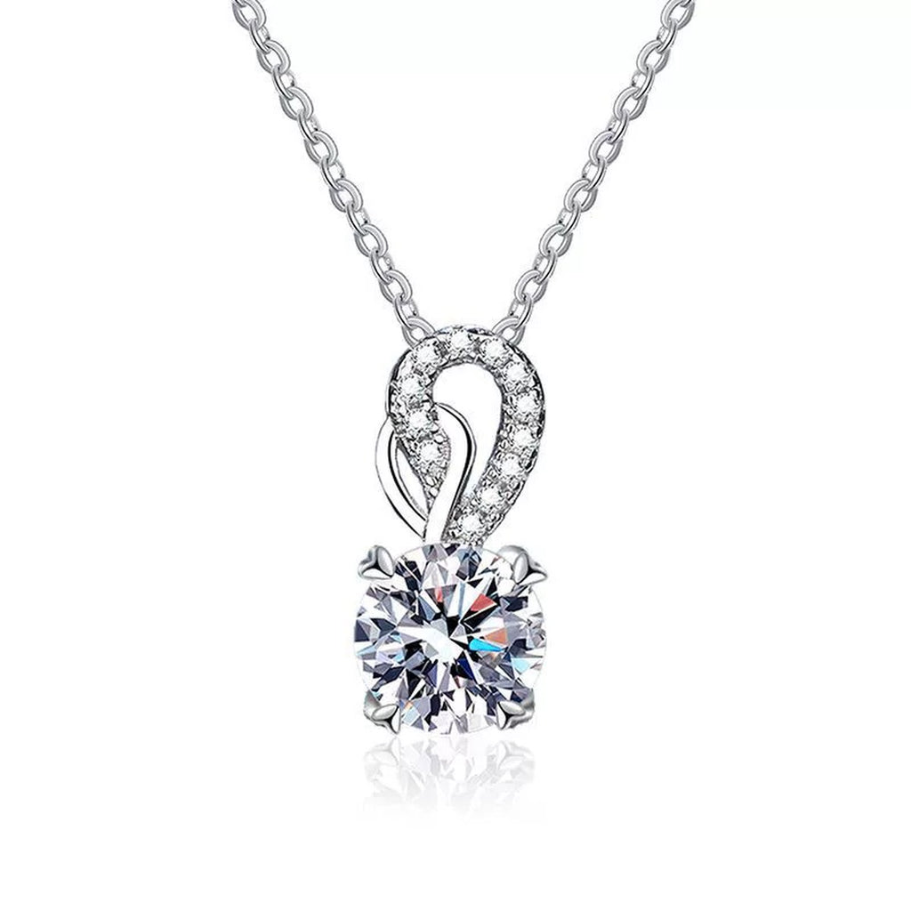 swirl round moissanite pendant necklace on white background product view