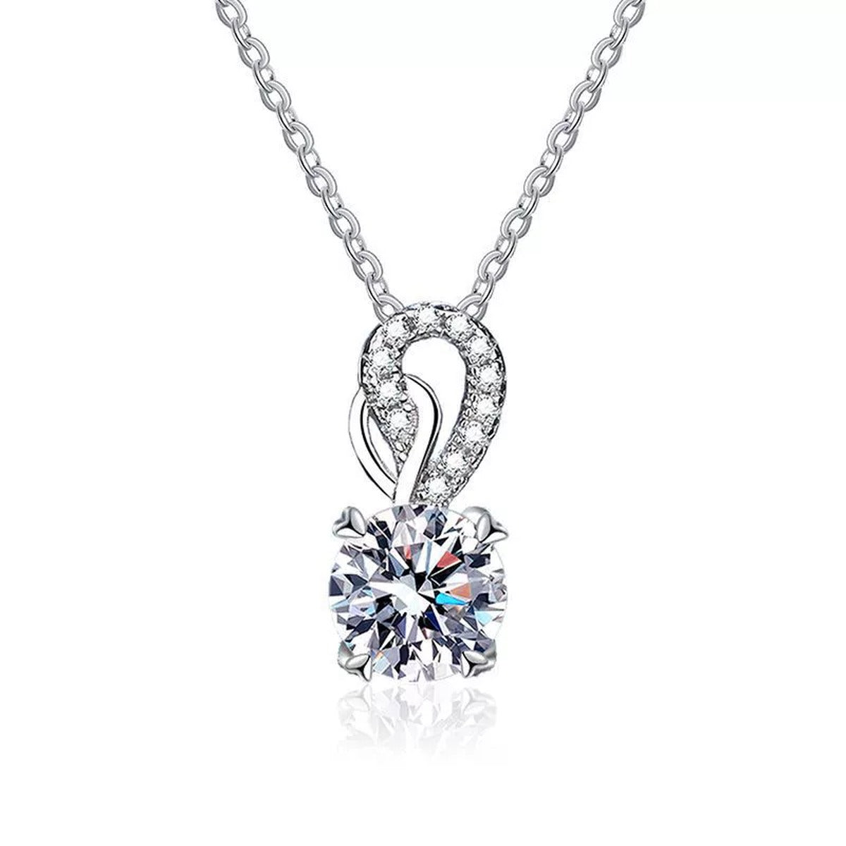 swirl round moissanite pendant necklace on white background product view