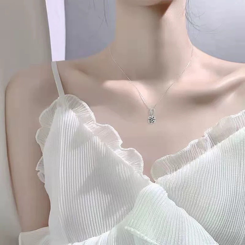 swirl round moissanite pendant necklace model or lifestyle view