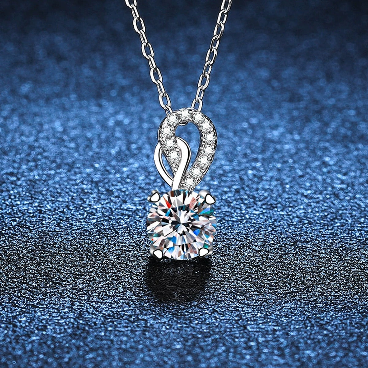 swirl round moissanite pendant necklace detail view