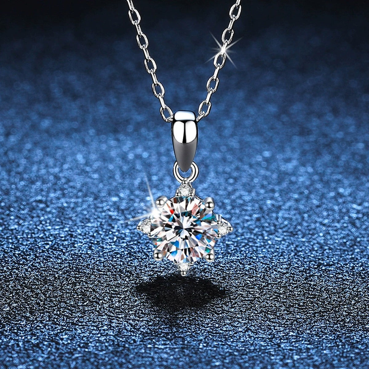 floral star moissanite pendant necklace detail view