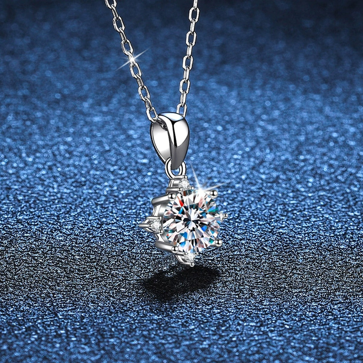 floral star moissanite pendant necklace detail view