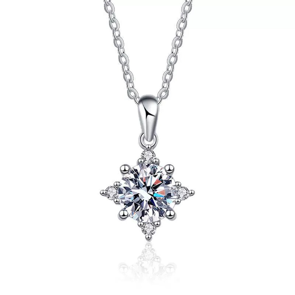 floral star moissanite pendant necklace on white background product view