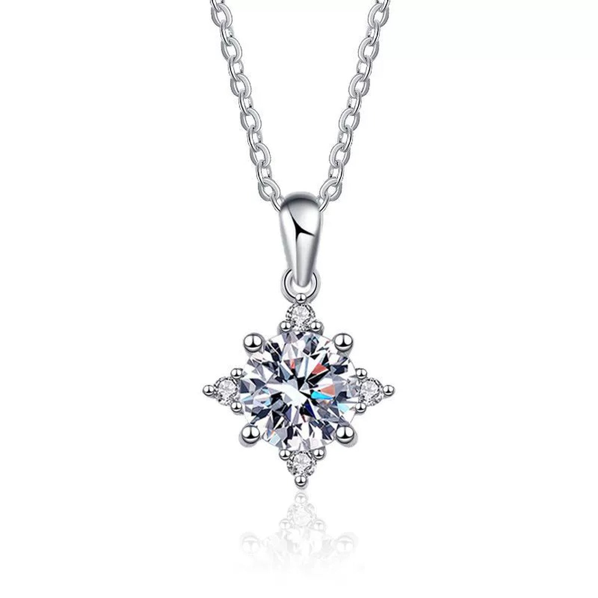 floral star moissanite pendant necklace on white background product view