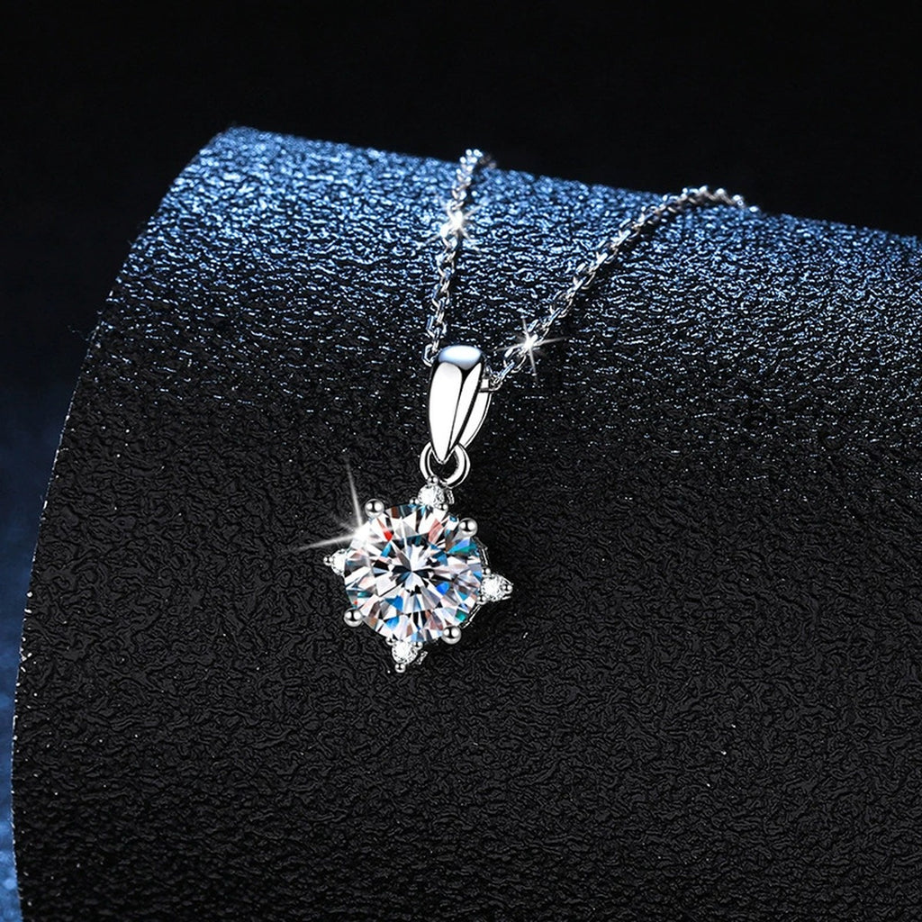 floral star moissanite pendant necklace detail view