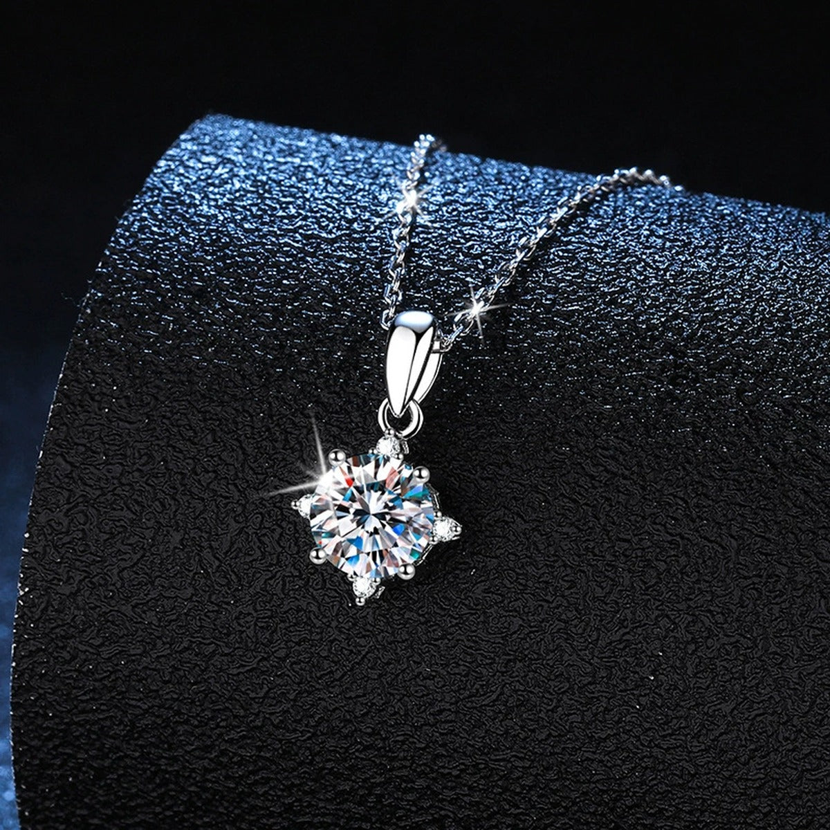 floral star moissanite pendant necklace detail view