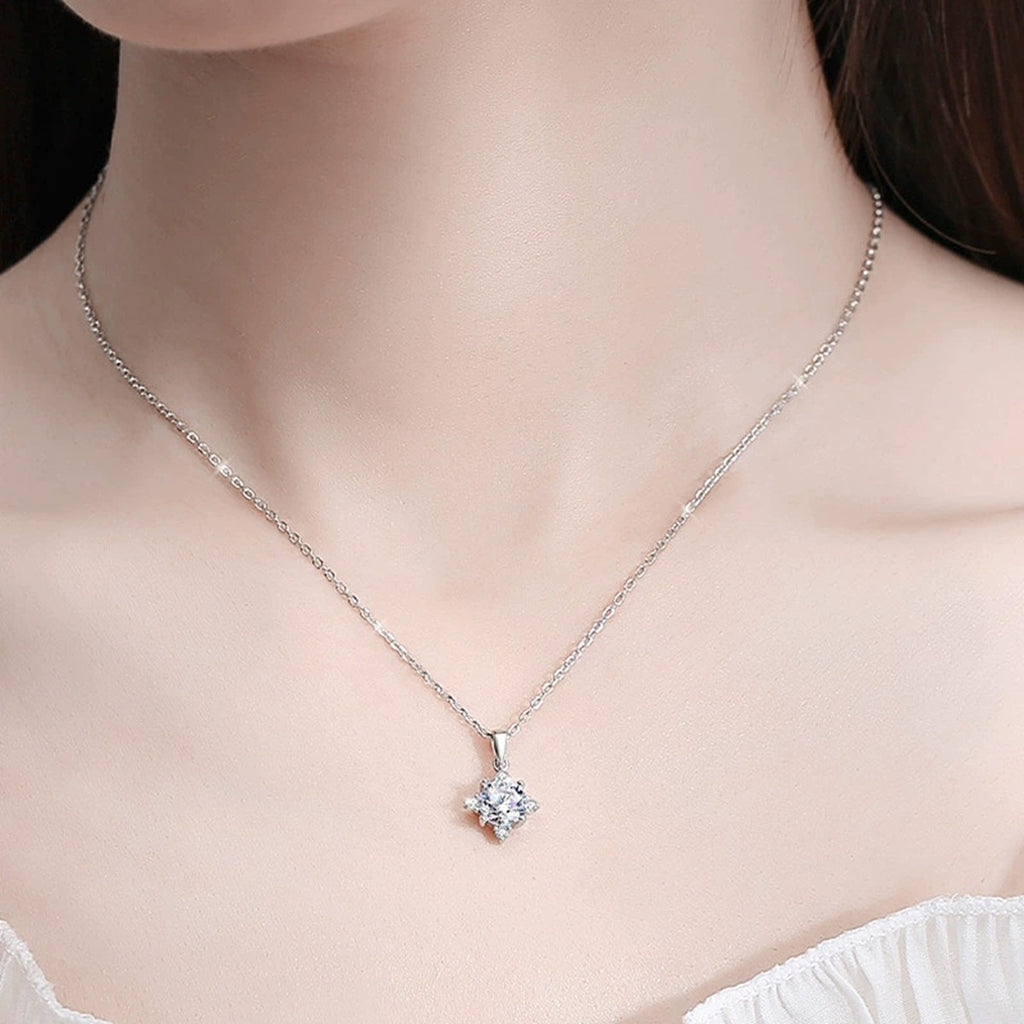 floral star moissanite pendant necklace model or lifestyle view