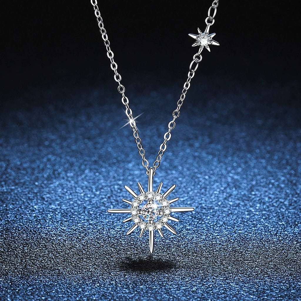 starburst moissanite station pendant necklace detail view