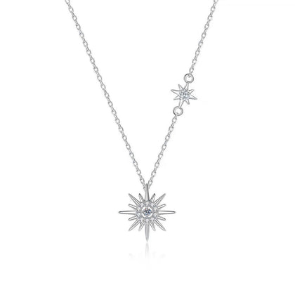 starburst moissanite station pendant necklace on white background product view