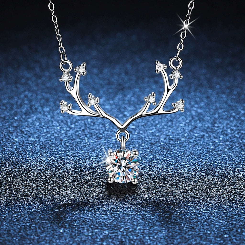 branch round moissanite pendant necklace detail view