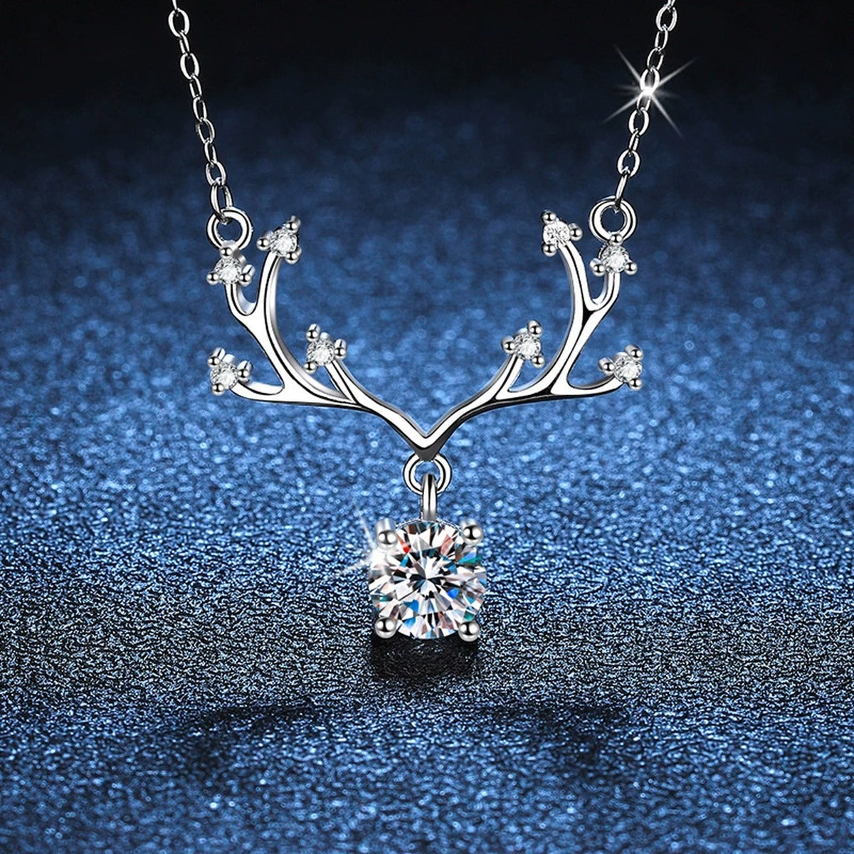 branch round moissanite pendant necklace detail view