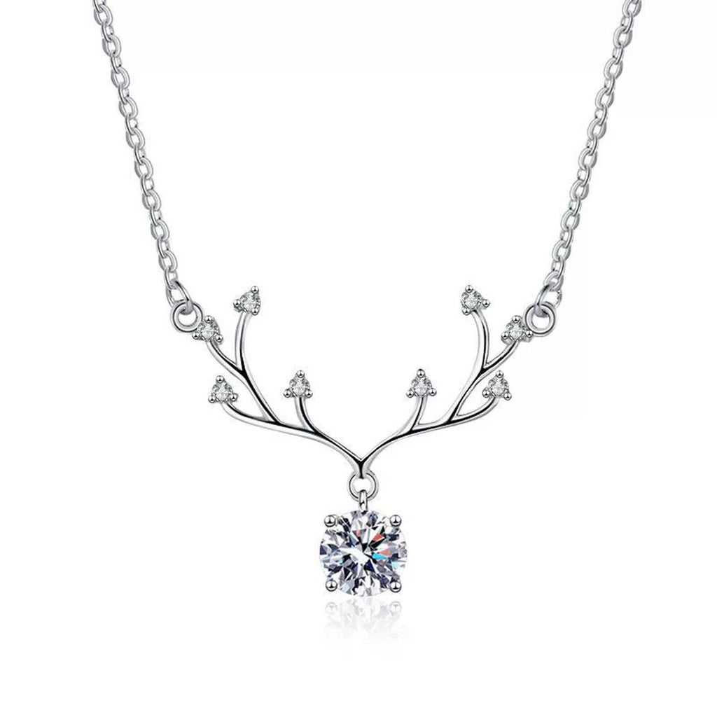 branch round moissanite pendant necklace on white background product view