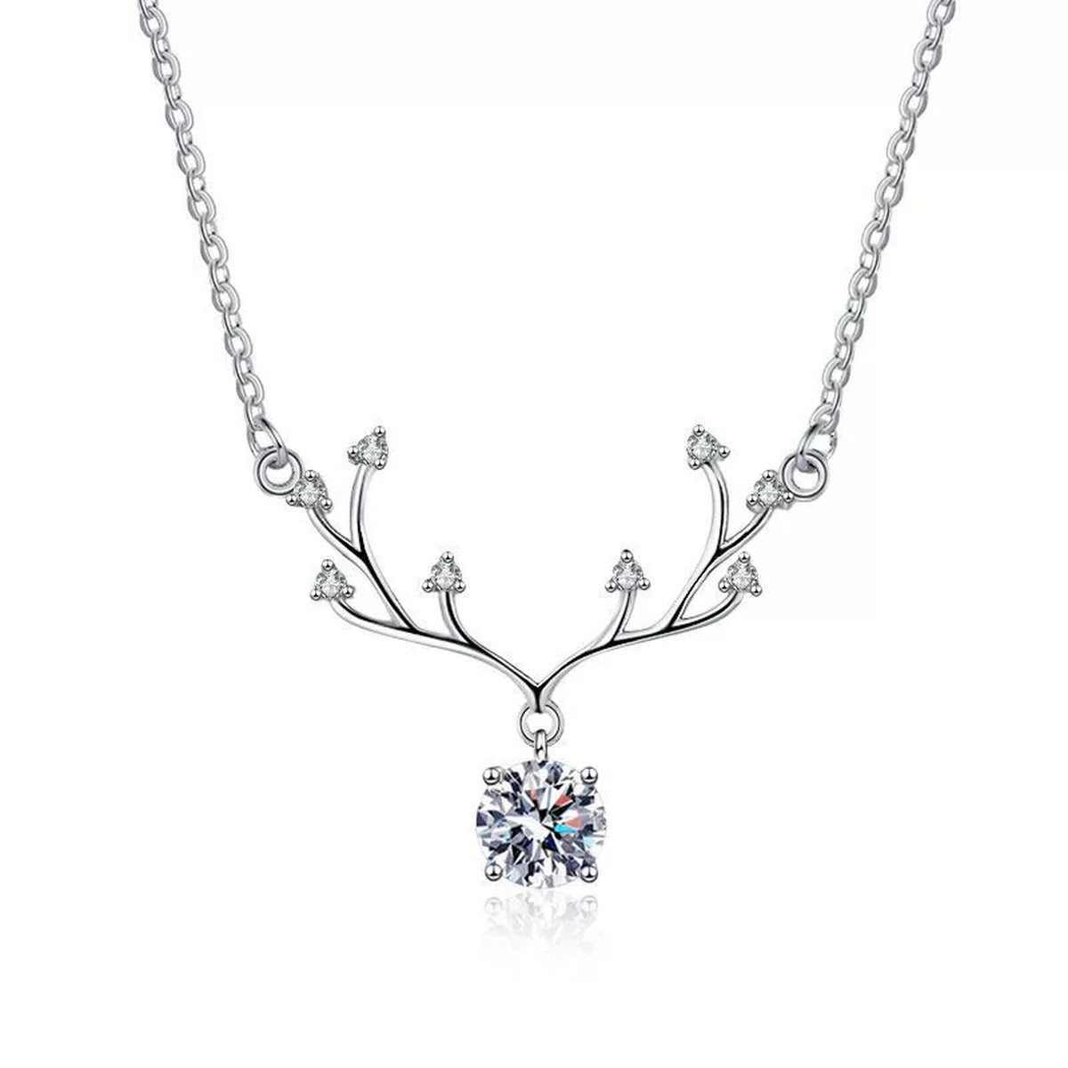 branch round moissanite pendant necklace on white background product view
