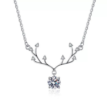 branch round moissanite pendant necklace on white background product view