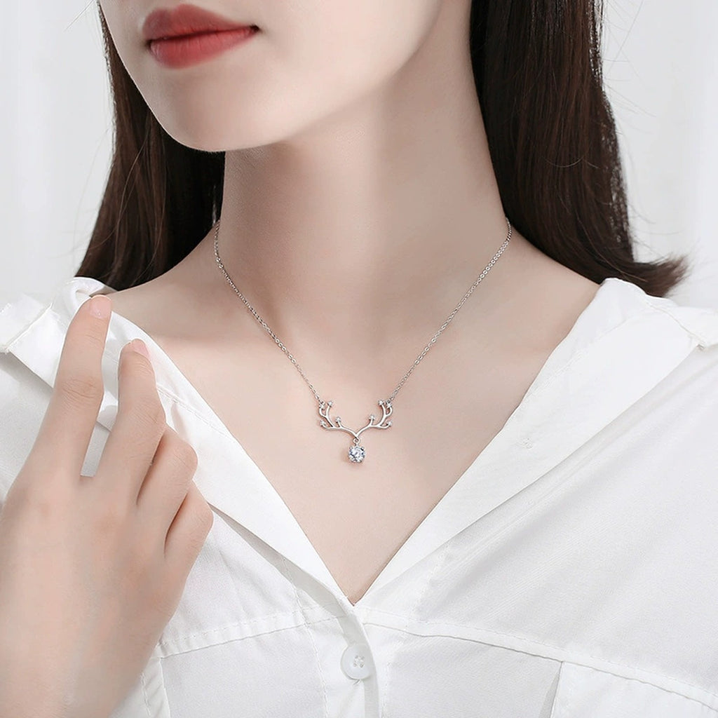 branch round moissanite pendant necklace model or lifestyle view