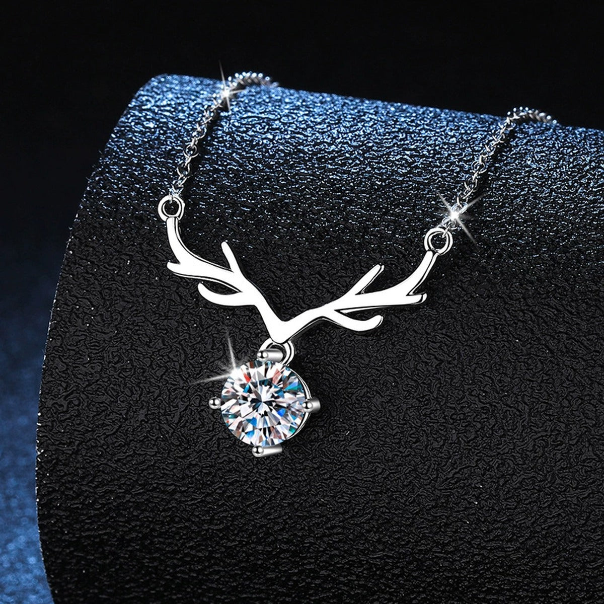 antler round moissanite pendant necklace detail view