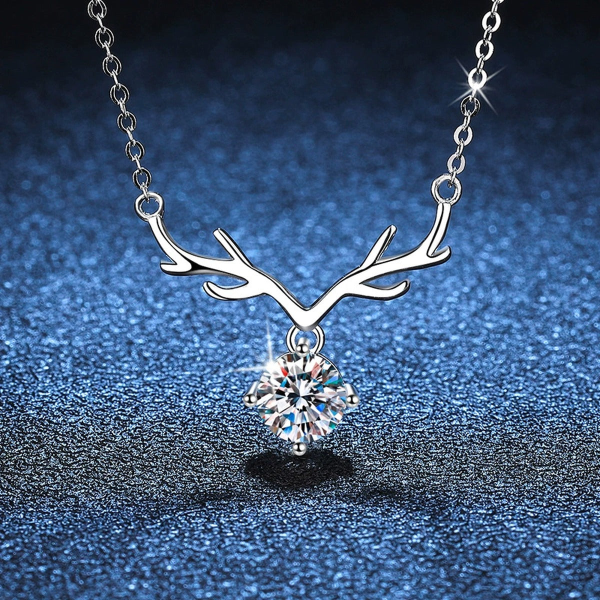 antler round moissanite pendant necklace detail view