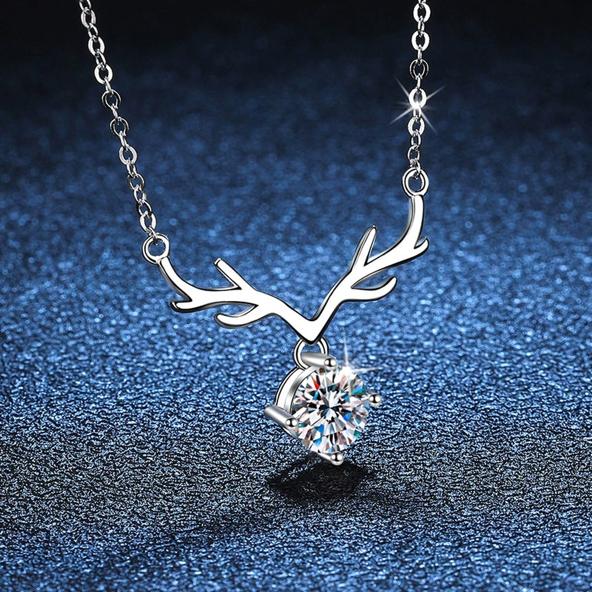 antler round moissanite pendant necklace detail view