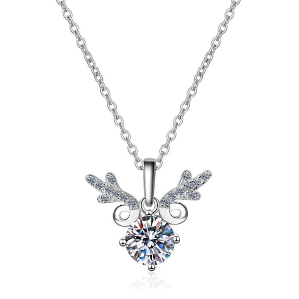 Round Halo Moissanite Pendant Necklace with Cubic Zirconia in White Gold-Plated S925 Sterling Silver on clean white background showing the round halo pendant with a bright moissanite center