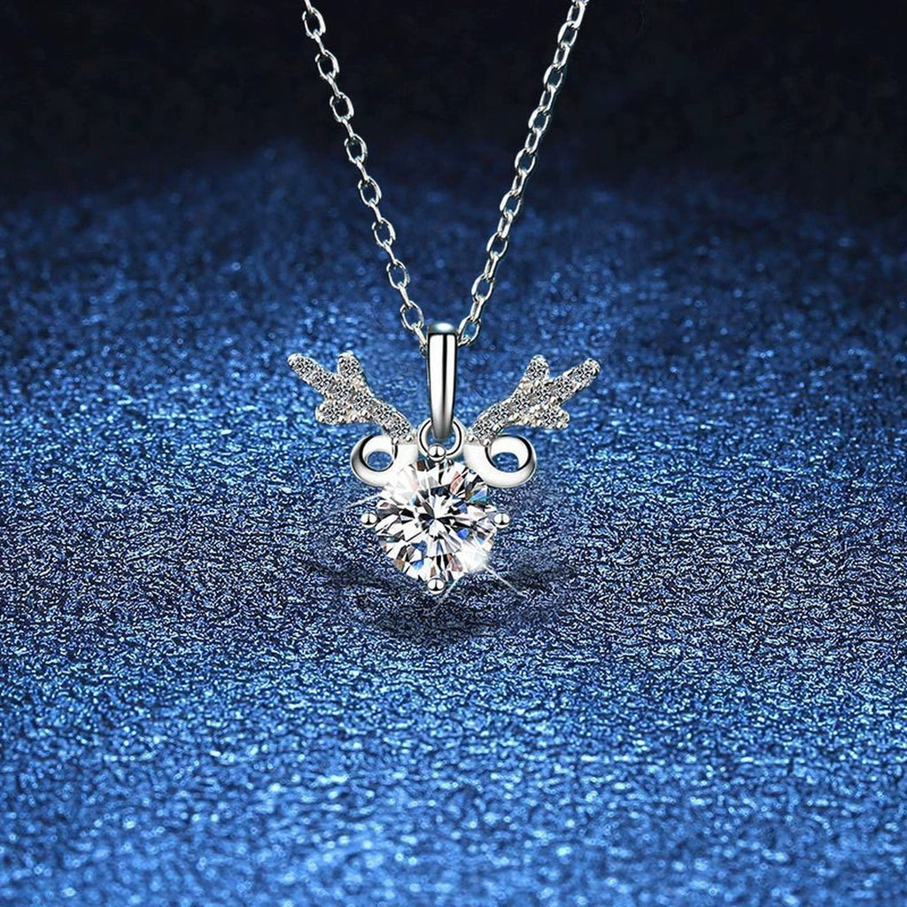 Round Halo Moissanite Pendant Necklace with Cubic Zirconia in White Gold-Plated S925 Sterling Silver blue background close-up view