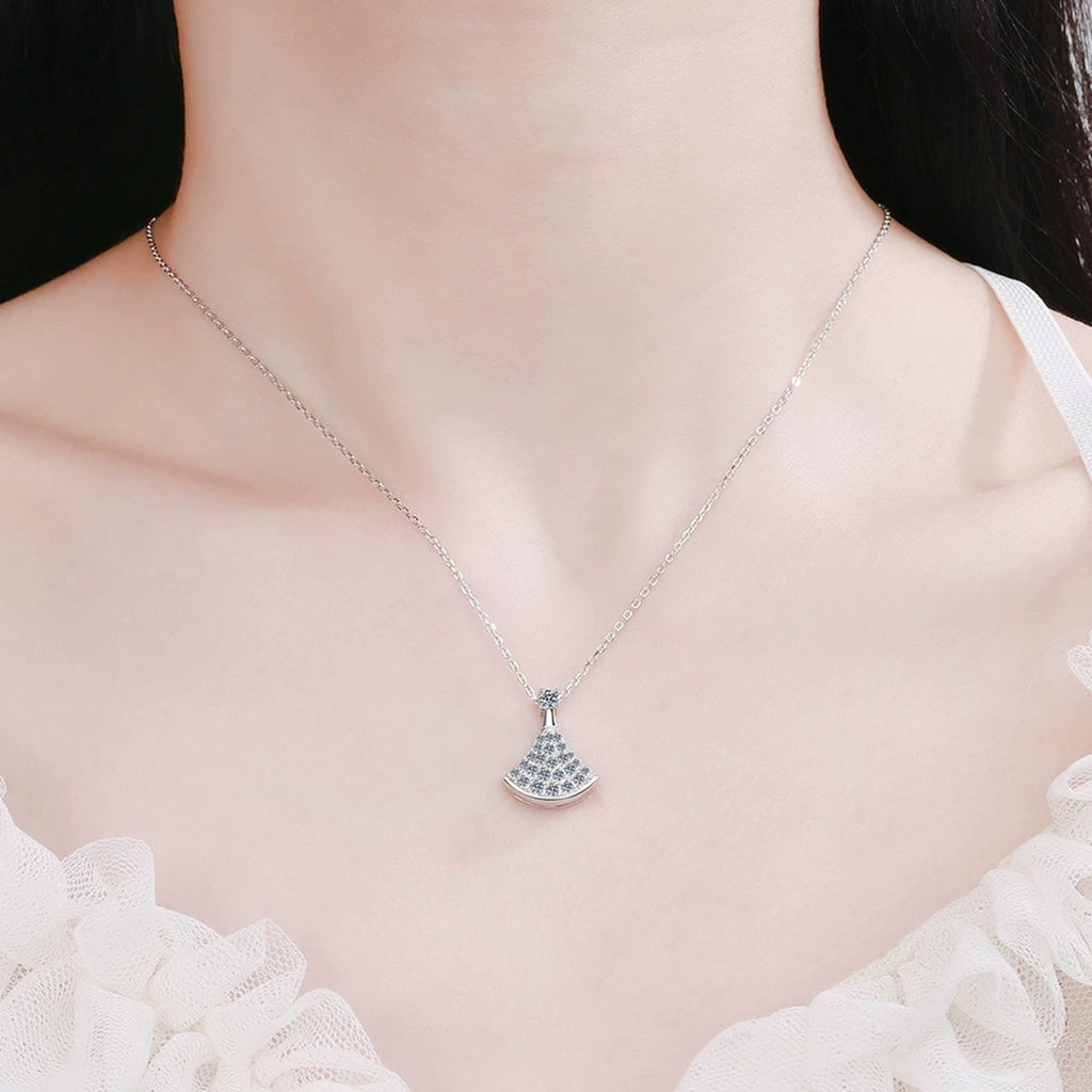 fan moissanite pavé pendant necklace model or lifestyle view