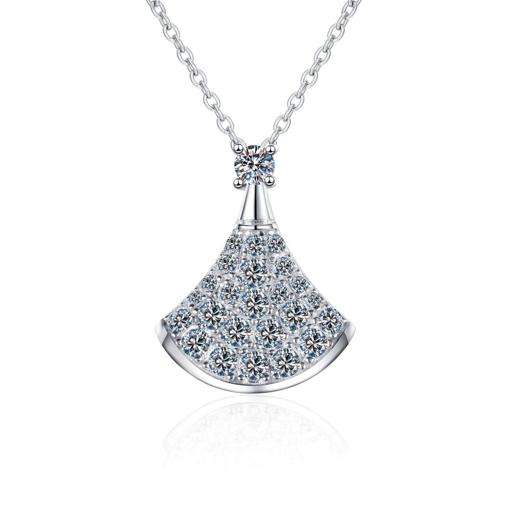 fan moissanite pavé pendant necklace on white background product view