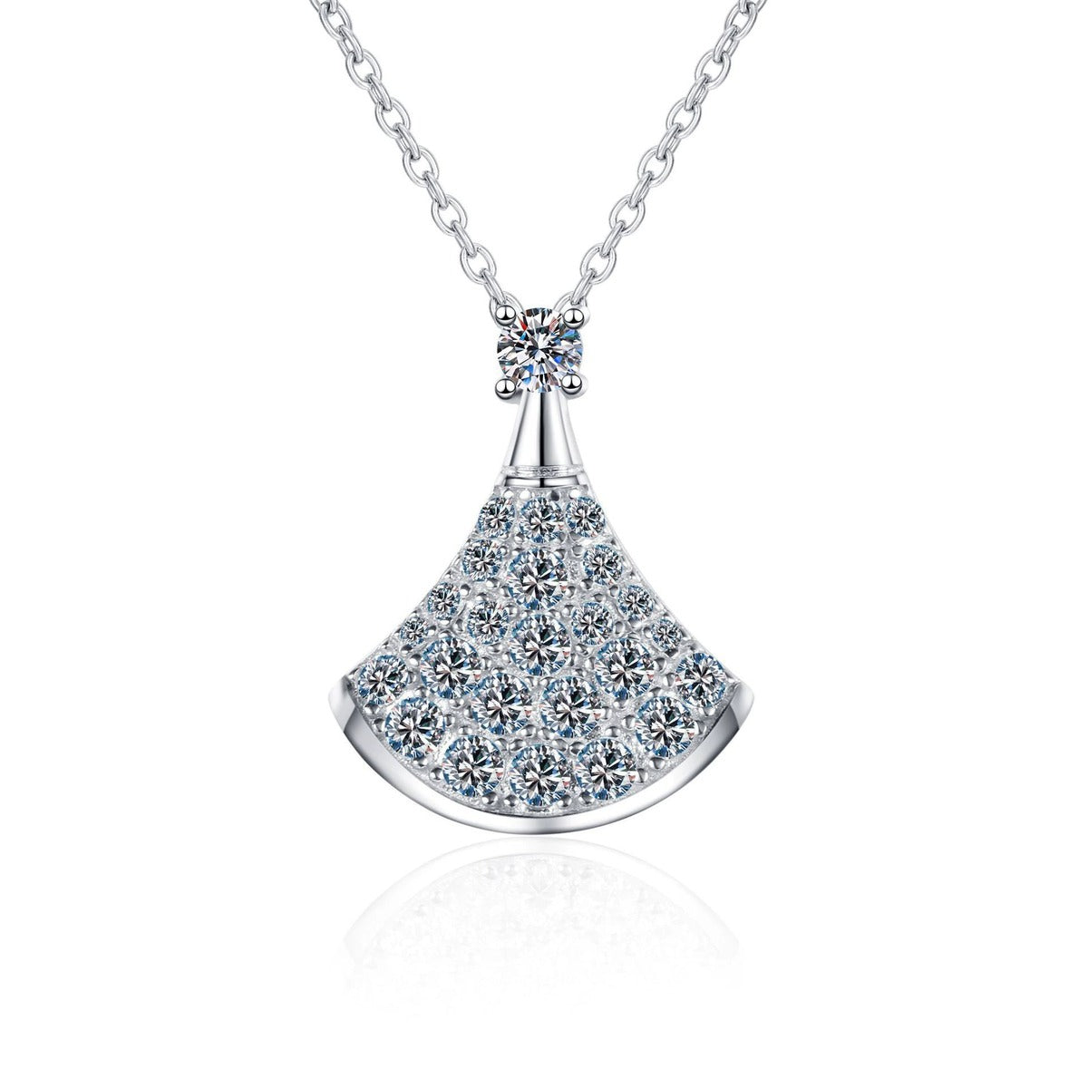 fan moissanite pavé pendant necklace on white background product view