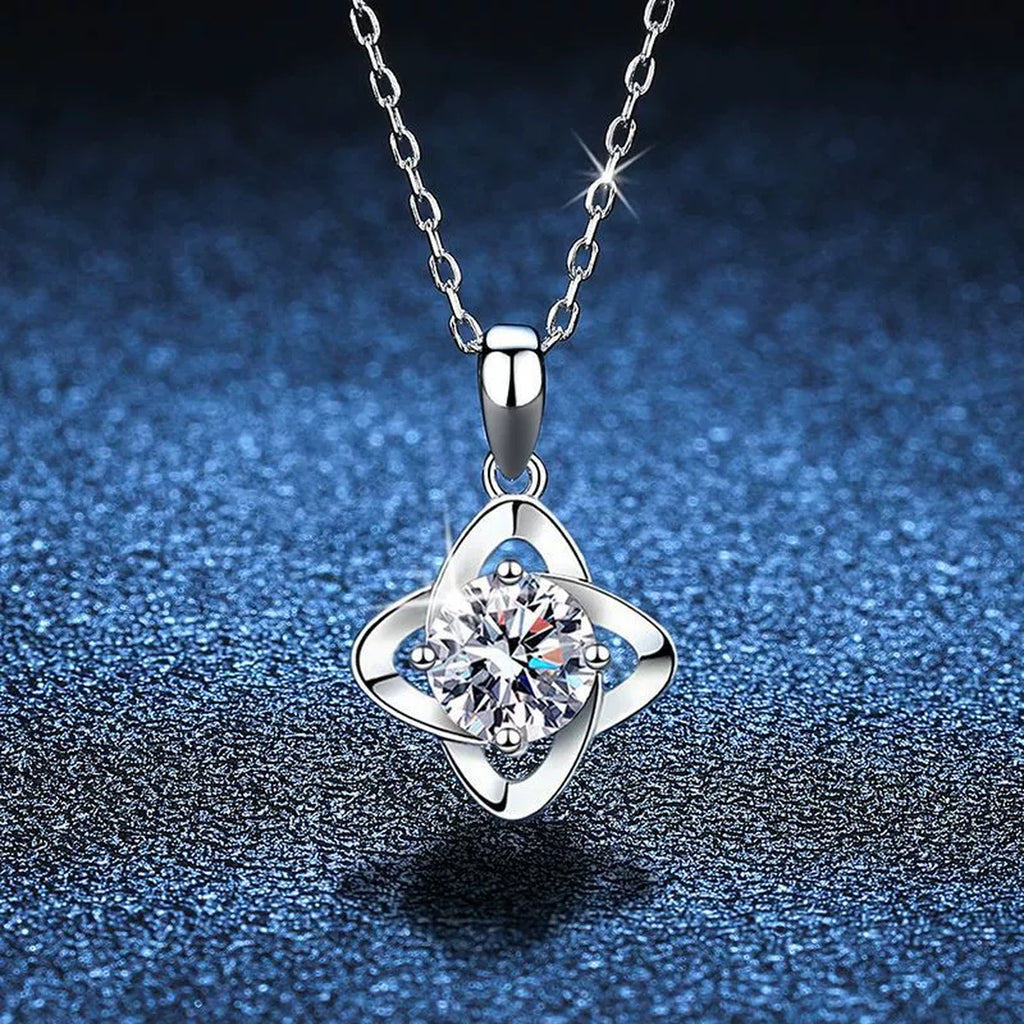round moissanite solitaire pendant necklace in platinum-plated S925 sterling silver lifestyle product view