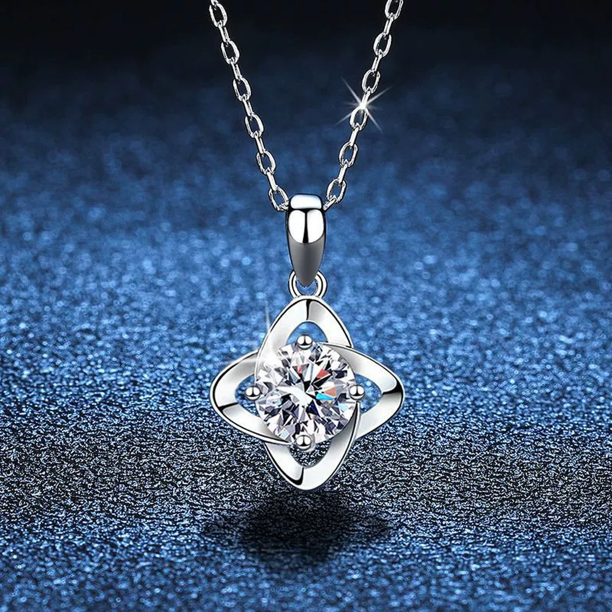 round moissanite solitaire pendant necklace in platinum-plated S925 sterling silver lifestyle product view