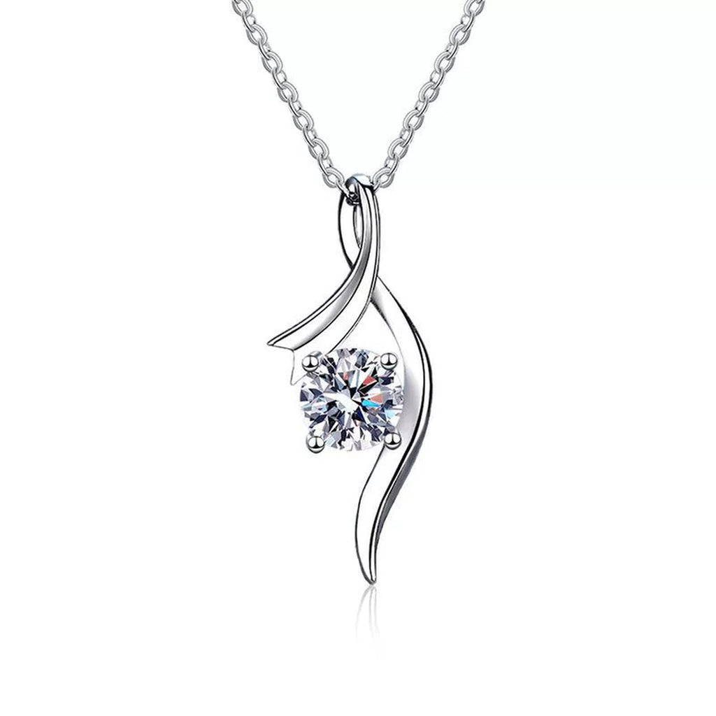 swirl round moissanite pendant necklace in platinum-plated S925 sterling silver front view on white background