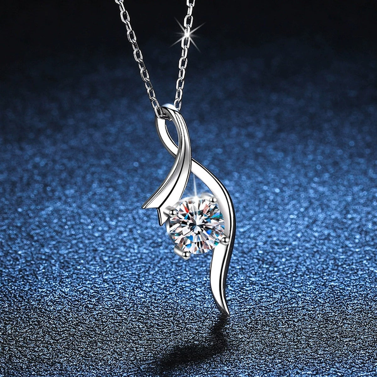 swirl round moissanite pendant necklace in platinum-plated S925 sterling silver lifestyle product view