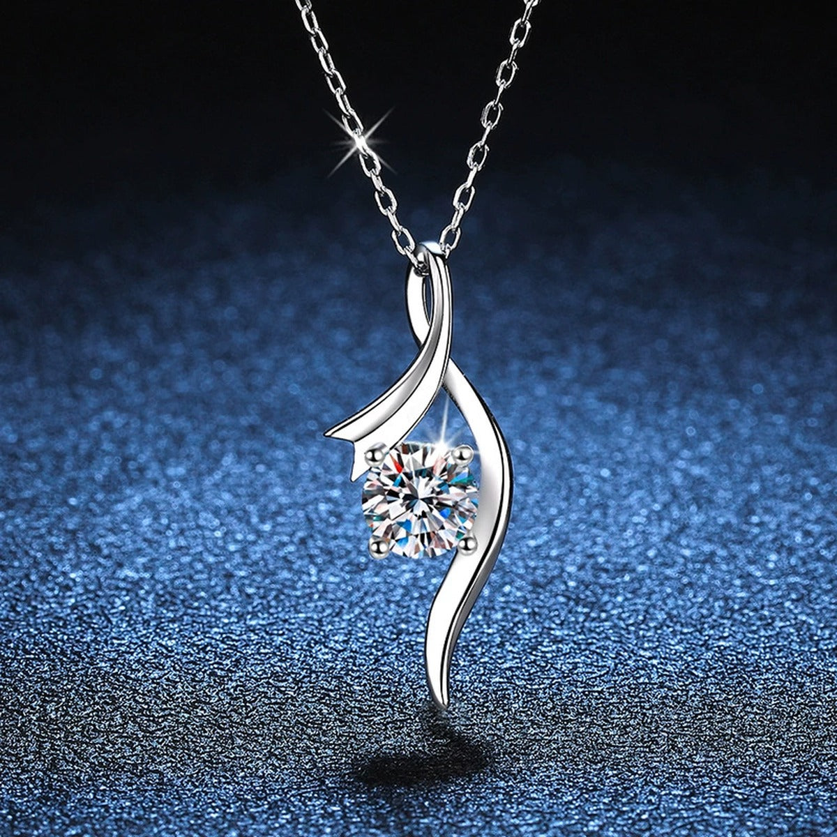 swirl round moissanite pendant necklace in platinum-plated S925 sterling silver product detail view