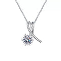 ribbon round moissanite pendant necklace with CZ accents in platinum-plated S925 sterling silver front view on white background