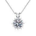 starburst moissanite pendant necklace in platinum-plated S925 sterling silver front view on white background