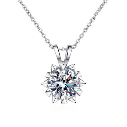 starburst moissanite pendant necklace in platinum-plated S925 sterling silver front view on white background
