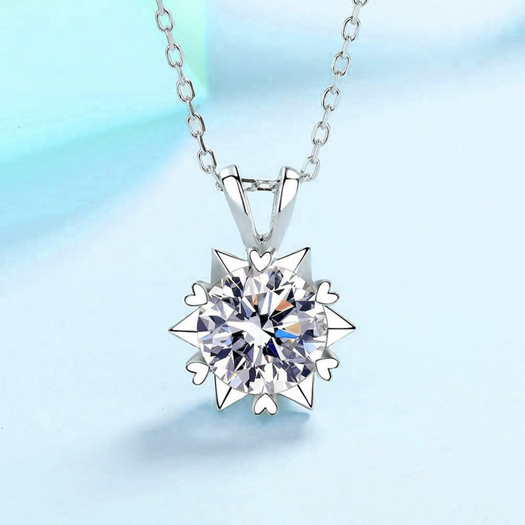 starburst moissanite pendant necklace in platinum-plated S925 sterling silver product detail view