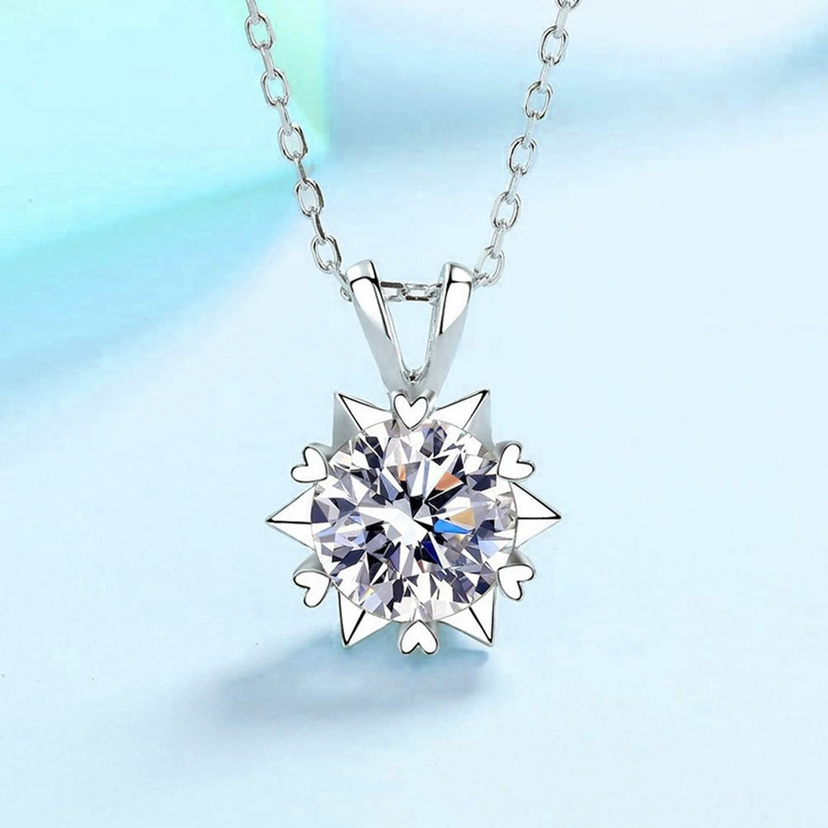 starburst moissanite pendant necklace in platinum-plated S925 sterling silver product detail view