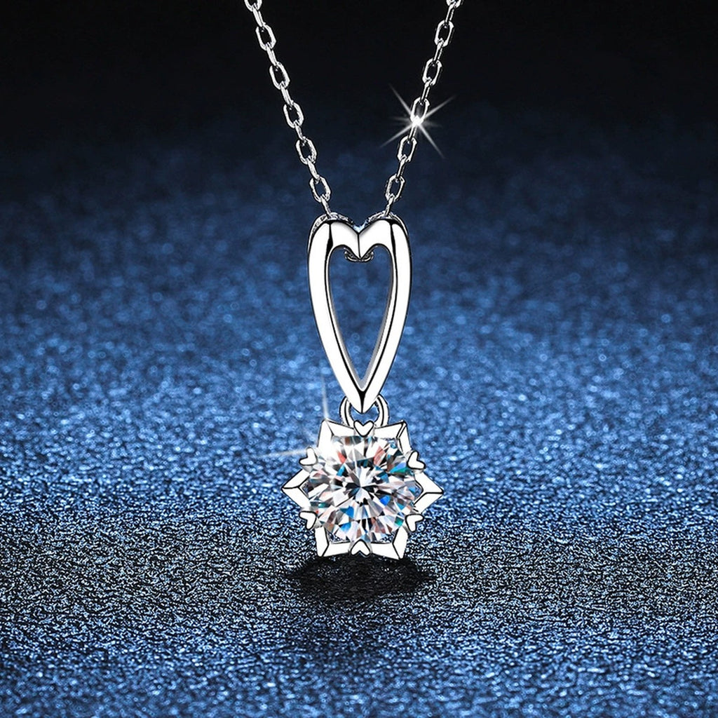 heart bail round moissanite pendant necklace in platinum-plated S925 sterling silver lifestyle product view