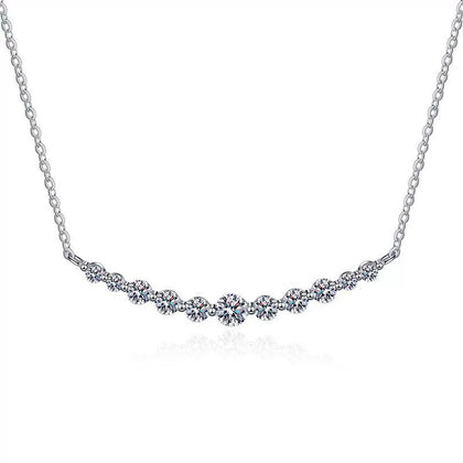 graduated moissanite bar necklace in S925 sterling silver platinum-plated front view on white background