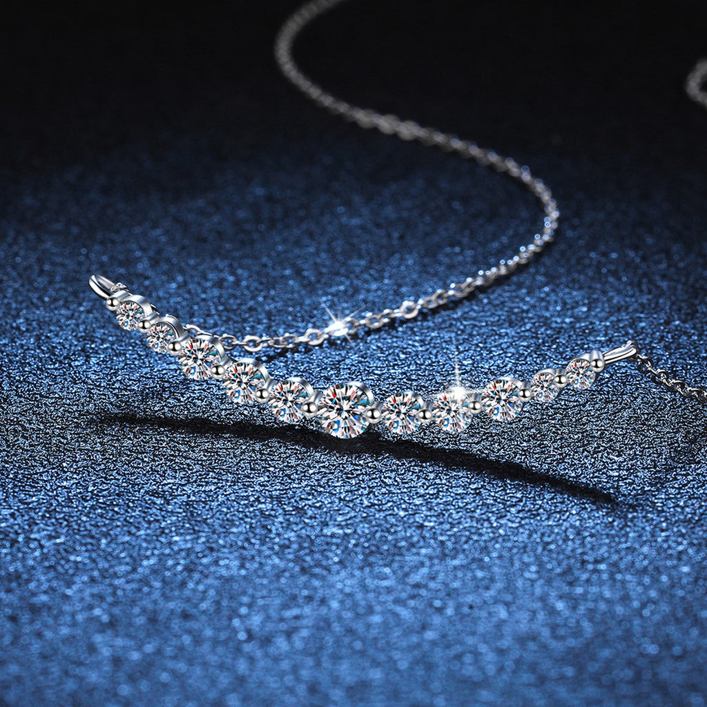 graduated moissanite bar necklace in S925 sterling silver platinum-plated lifestyle product view