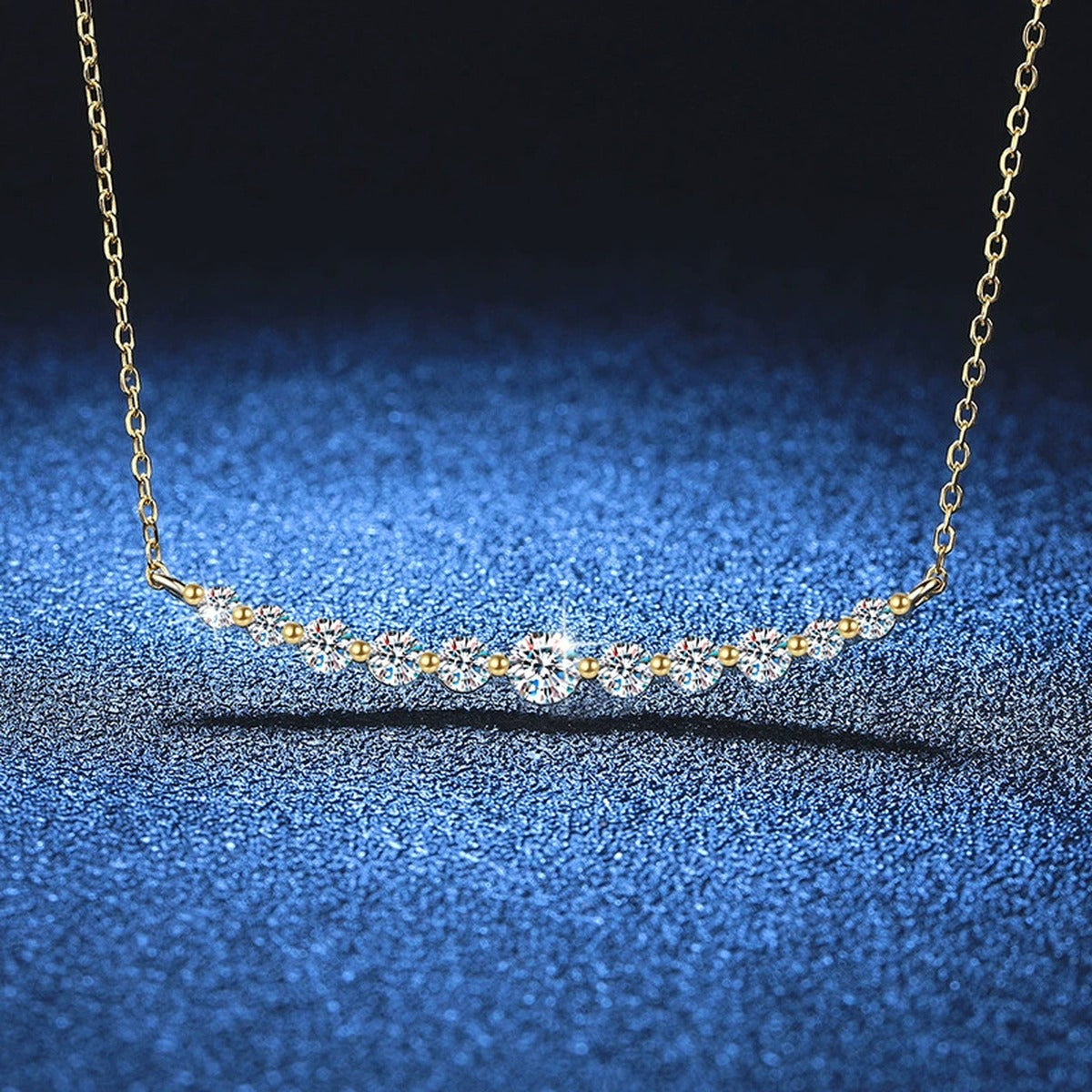 graduated moissanite bar necklace in S925 sterling silver 18K yellow gold-plated variant product view