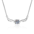 wing moissanite station necklace in platinum-plated S925 sterling silver front view on white background